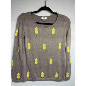Old Navy Women’s Size Small Pullover Pineapple Sweater - Gray/Yellow - Crew Neck